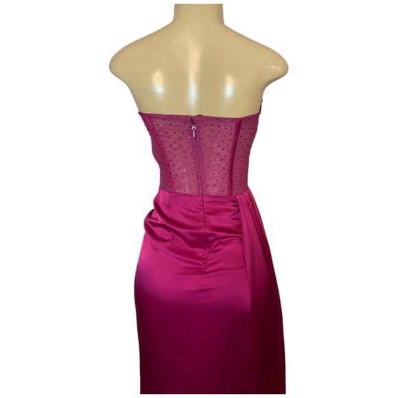 Miss Circle Holly Fuchsia Crystallized Corset High Slit Satin Gown Size XS - Picture 5 of 13